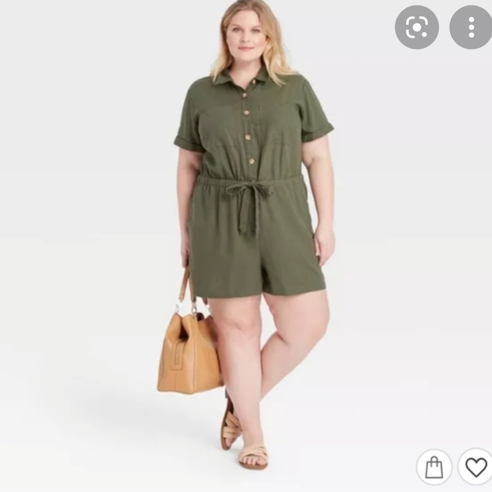 Ava & Viv Olive Linen Romper Jumpsuit size X